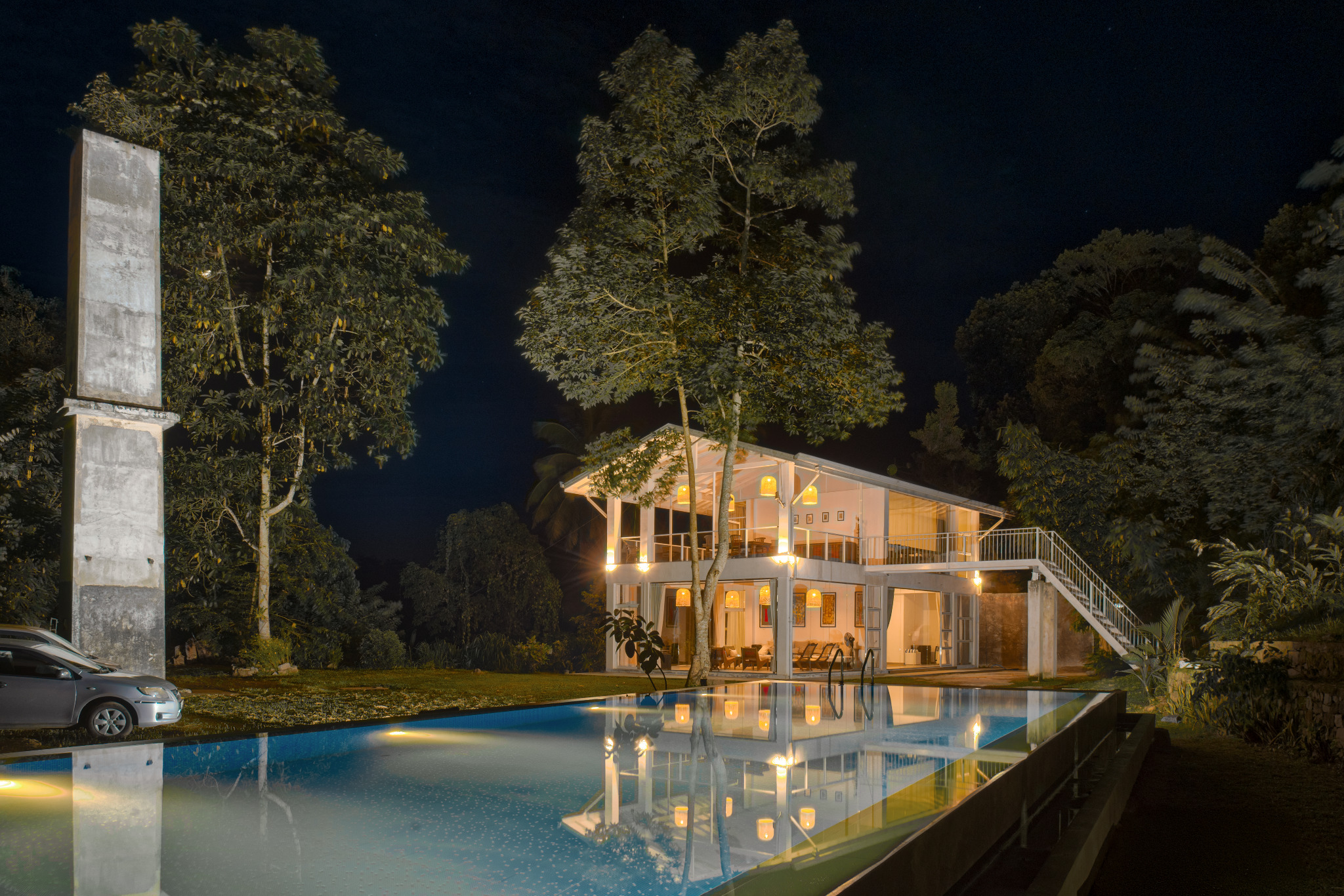 Tea Heritage private pool and villa at night